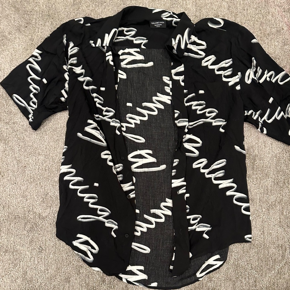 100% Authentic Balenciaga Men’s Scribble Logo Print Button Up Shirt